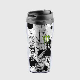 Термокружка-непроливайка с принтом MONSTER ENERGY в Рязани, внутренняя часть — пищевой пластик, наружная часть — прозрачный пластик, между ними — полиграфическая вставка с рисунком | объем — 350 мл, герметичная крышка | black monster | bmx | claw | cybersport | energy | monster | monster energy | moto | motocross | race | sport | киберспорт | когти | монстер энерджи | монстр | мото | мотокросс | ралли | скейтбординг | спорт | энергия