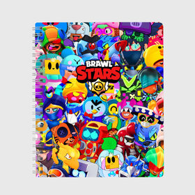 Тетрадь с принтом Brawl Stars Все новые бравлы в Рязани, 100% бумага | 48 листов, плотность листов — 60 г/м2, плотность картонной обложки — 250 г/м2. Листы скреплены сбоку удобной пружинной спиралью. Уголки страниц и обложки скругленные. Цвет линий — светло-серый
 | 8 bit | brawl | crow | leon | max | mecha | nani | rogue | sally | spike | sprout | stars | werewolf | wolf | бравл | волк | ворон | леон | макс | мортис | нани | оборотень | ребенку | робот | салли | спраут | старс | школьный