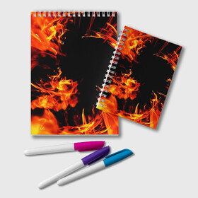 Блокнот с принтом ОГОНЬ FIRE в Рязани, 100% бумага | 48 листов, плотность листов — 60 г/м2, плотность картонной обложки — 250 г/м2. Листы скреплены удобной пружинной спиралью. Цвет линий — светло-серый
 | Тематика изображения на принте: abstract | bright | fire | flame | geometry | geometry stripes | grunge | heat | light | texture | wildfire | абстракция | брызги | геометрические полосы | геометрия | гранж | искры | краски | огненный | огонь | пламя | пожар | текстура