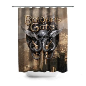 Штора 3D для ванной с принтом baldur`s gate 3 в Рязани, 100% полиэстер | плотность материала — 100 г/м2. Стандартный размер — 146 см х 180 см. По верхнему краю — пластиковые люверсы для креплений. В комплекте 10 пластиковых колец | baldur s | baldur s gate | baldur s gate 3 | demons | knights | monsters | балдур | демоны | игры | монстры | рыцари