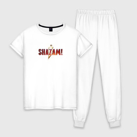 Женская пижама хлопок с принтом Шазам в Рязани, 100% хлопок | брюки и футболка прямого кроя, без карманов, на брюках мягкая резинка на поясе и по низу штанин | dc | shazam | vdsvar | warner bros. | шазам