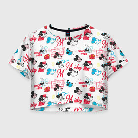 Женская футболка Crop-top 3D с принтом Mickey Mouse, в Рязани, 100% полиэстер | круглая горловина, длина футболки до линии талии, рукава с отворотами | disney | mickey mouse | vdpartat | дисней | маус | мики | микки | микки маус | мышонок микки | паттерн | текстура