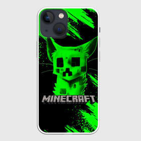 Чехол для iPhone 13 mini с принтом MINECRAFT CREEPER CAT в Рязани,  |  | creeper | game | minecraft | блоки | игра | квадраты | компьютерная | кот | котенок | кошка | крипер | майнкрафт | огонь