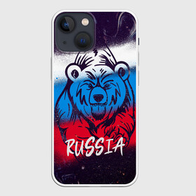 Чехол для iPhone 13 mini с принтом Russia Bear в Рязани,  |  | 12 июня | bear | marble | russia | грозный медведь | день россии | медведь | мишка | мрамор | мраморная | праздник | россия | страна | триколор | флаг