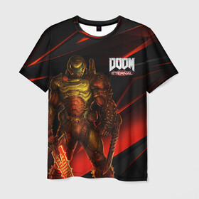 Мужская футболка 3D с принтом DOOM ETERNAL в Рязани, 100% полиэфир | прямой крой, круглый вырез горловины, длина до линии бедер | demons | devil | doom | doom eternal | doom guy | doom slayer | hell | iddqd | slayer | ад | демоны | дум | палач рока