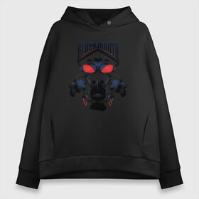 Женское худи Oversize хлопок с принтом BLACK MANTA в Рязани, френч-терри — 70% хлопок, 30% полиэстер. Мягкий теплый начес внутри —100% хлопок | боковые карманы, эластичные манжеты и нижняя кромка, капюшон на магнитной кнопке | aquaman | atlanna | atlantean soldier | black manta | brine king | mera | orm | vdgerir | аквамен | аквамэн | артур карри | атланта | мера