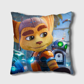 Подушка 3D с принтом Ratchet & Clank Rift Apart в Рязани, наволочка – 100% полиэстер, наполнитель – холлофайбер (легкий наполнитель, не вызывает аллергию). | состоит из подушки и наволочки. Наволочка на молнии, легко снимается для стирки | ratchet  clank rift apart | игра | персонаж | рисунок