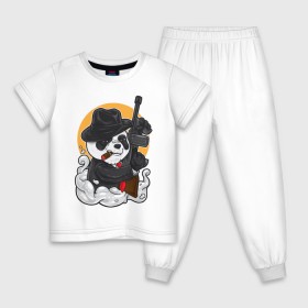Детская пижама хлопок с принтом Panda Gangster в Рязани, 100% хлопок |  брюки и футболка прямого кроя, без карманов, на брюках мягкая резинка на поясе и по низу штанин
 | art | automatic | bandit | gangster | panda | weapons | автомат | арт | бандит | гангстер | оружие | панда