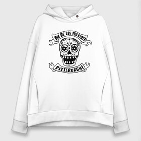 Женское худи Oversize хлопок с принтом Dia de los muertos в Рязани, френч-терри — 70% хлопок, 30% полиэстер. Мягкий теплый начес внутри —100% хлопок | боковые карманы, эластичные манжеты и нижняя кромка, капюшон на магнитной кнопке | eyes | flowers | jaw | orbits | pittsburgh | ribbon | skull | teeth | глазницы | лента | пасть | цветы | череп