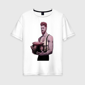 Женская футболка хлопок Oversize с принтом Суинни в Рязани, 100% хлопок | свободный крой, круглый ворот, спущенный рукав, длина до линии бедер
 | американские боги | борода | деньги | кувшин | суинни