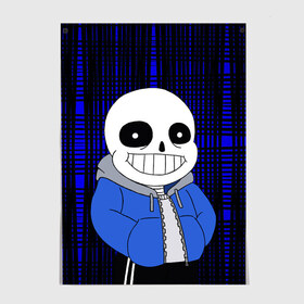 Постер с принтом Sans | Undertale в Рязани, 100% бумага
 | бумага, плотность 150 мг. Матовая, но за счет высокого коэффициента гладкости имеет небольшой блеск и дает на свету блики, но в отличии от глянцевой бумаги не покрыта лаком | asriel dreemurr | blaster | chara | frisk | gaster | sans | skull | undertale | азриэль дримурр | андертале | андертейл | андрайн | гастер | игра | меттатон | подземная история | подземная сказка | санс | скелет | ундертале | фриск