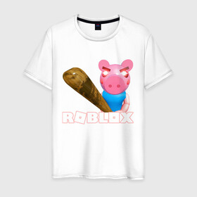 Мужская футболка хлопок с принтом Roblox piggy/Свинка Пигги. в Рязани, 100% хлопок | прямой крой, круглый вырез горловины, длина до линии бедер, слегка спущенное плечо. | Тематика изображения на принте: game | pig | roblox piggy | игры | ммо | роблокс | свинка пигги | свинка роблокс | свинья из роблокс