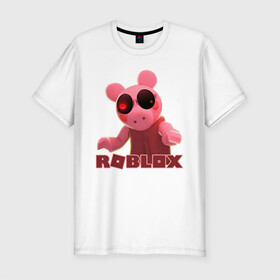 Мужская футболка хлопок Slim с принтом Roblox piggy/Свинка Пигги. в Рязани, 92% хлопок, 8% лайкра | приталенный силуэт, круглый вырез ворота, длина до линии бедра, короткий рукав | game | gamer | logo | minecraft | piggi | roblox | simulator | игра | конструктор | лого | пигги | свинья | симулятор | строительство | фигура