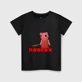 Детская футболка хлопок с принтом ROBLOX PIGGI в Рязани, 100% хлопок | круглый вырез горловины, полуприлегающий силуэт, длина до линии бедер | game | gamer | logo | minecraft | piggi | roblox | simulator | игра | конструктор | лого | пигги | свинья | симулятор | строительство | фигура