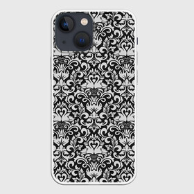 Чехол для iPhone 13 mini с принтом Imperialistic pattern в Рязани,  |  | gray | imperial | pattern | retro | арт | вышивка | гжель | девушкам | декор | империя | королева | кружево | лебеди | орнамент | птицы | резьба | ретро | серебро | серебряный | серый | сказочные | текстура | узор