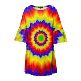 Детское платье 3D с принтом Tie-Dye в Рязани, 100% полиэстер | прямой силуэт, чуть расширенный к низу. Круглая горловина, на рукавах — воланы | abstract | colorful | dye | gradient | texture | tie | абстракция | градиент | дай | тай | текстура | цветной