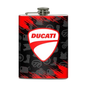 Фляга с принтом DUCATI [2] в Рязани, металлический корпус | емкость 0,22 л, размер 125 х 94 мм. Виниловая наклейка запечатывается полностью | Тематика изображения на принте: ducati | moto | дукати | мото | мотоцикл