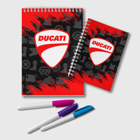 Блокнот с принтом DUCATI [2] в Рязани, 100% бумага | 48 листов, плотность листов — 60 г/м2, плотность картонной обложки — 250 г/м2. Листы скреплены удобной пружинной спиралью. Цвет линий — светло-серый
 | Тематика изображения на принте: ducati | moto | дукати | мото | мотоцикл