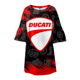 Детское платье 3D с принтом DUCATI [2] в Рязани, 100% полиэстер | прямой силуэт, чуть расширенный к низу. Круглая горловина, на рукавах — воланы | Тематика изображения на принте: ducati | moto | дукати | мото | мотоцикл