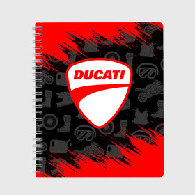 Тетрадь с принтом DUCATI [2] в Рязани, 100% бумага | 48 листов, плотность листов — 60 г/м2, плотность картонной обложки — 250 г/м2. Листы скреплены сбоку удобной пружинной спиралью. Уголки страниц и обложки скругленные. Цвет линий — светло-серый
 | ducati | moto | дукати | мото | мотоцикл