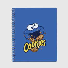 Тетрадь с принтом Cookies в Рязани, 100% бумага | 48 листов, плотность листов — 60 г/м2, плотность картонной обложки — 250 г/м2. Листы скреплены сбоку удобной пружинной спиралью. Уголки страниц и обложки скругленные. Цвет линий — светло-серый
 | cookie | cookiemonster | delicious | eat | monster | yummy | еда | коржик | куки | кукимонстр | монстр | печенье | сезам | сладости | улица | улицасезам
