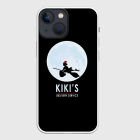 Чехол для iPhone 13 mini с принтом KIKIS DELIVERY SERVICE. Кики на фоне Луны в Рязани,  |  | Тематика изображения на принте: delivery | kiki | service | аниме | ведьмина | ведьмочка | горо | дзидзи | доставки | замок | кики | магия | миядзаки | служба | тоторо | хаяо | ходячий