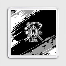 Магнит 55*55 с принтом FIREFIGHTER 1649 RUSSIA в Рязани, Пластик | Размер: 65*65 мм; Размер печати: 55*55 мм | 112 | 27 декабря | firefighter | багор | белая | герб | гкчс | знак | лого | логотип | маска | мчс | мчсник | пожарная охрана | пожарник | пожарный | пч | россии | рф | серая | символ | служба | состаренная