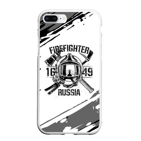 Чехол для iPhone 7/8 Plus матовый с принтом FIREFIGHTER 1649 RUSSIA в Рязани, Силикон | Область печати: задняя сторона чехла, без боковых панелей | Тематика изображения на принте: 112 | 27 декабря | firefighter | багор | белая | герб | гкчс | знак | лого | логотип | маска | мчс | мчсник | пожарная охрана | пожарник | пожарный | пч | россии | рф | серая | символ | служба | состаренная