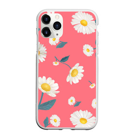 Чехол для iPhone 11 Pro Max матовый с принтом Ромашки в Рязани, Силикон |  | белый | для девушек | желтый | летний принт | листочки цветов | розовый фон | ромашка | ромашки | цветочки | цветы