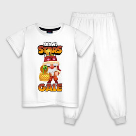 Детская пижама хлопок с принтом BRAWL STARS GALE | ГЕЙЛ в Рязани, 100% хлопок |  брюки и футболка прямого кроя, без карманов, на брюках мягкая резинка на поясе и по низу штанин
 | Тематика изображения на принте: bibi | brawl stars | coach mike | crow | evil gene | gale | gene | leon | leon shark | max | mecha crow | mortis | mr.p | nani | phoenix | sally leon | sandy | spike | sprout | tara | virus 8 bit | werewolf | ворон | джин | оборотень