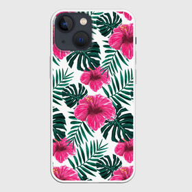 Чехол для iPhone 13 mini с принтом Гавайский гибискус в Рязани,  |  | flower | hawaii | hibiscus | palms | summer | sun | ботаника | гаваи | гавайи | гавайка | гавайская | гибискус | красочная | летняя | лето | листья | отдых | отпуск | пальма | пальмы | пляж | растения | символ