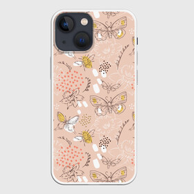 Чехол для iPhone 13 mini с принтом Бабочки и пчелы в Рязани,  |  | bee | bees | bumblebee | butterfly | flowers | for summer | honeybee | summer | бабочка | бабочки | букет | искусство | картина | краски | легкая | летняя | лето | на лето | нектар | опыление | опыляет | пастельные тона | пчелы | рисовани