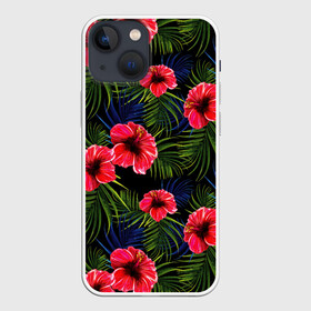 Чехол для iPhone 13 mini с принтом Тропические цветы и листья в Рязани,  |  | flower | flowers | palms | summer | sun | tropical | ботаника | гавайи hawaii | гавайка | гавайская | красочная | летняя | лето | листья | отдых | отпуск | пальма | пальмы | пляж | растения | символ | тропики | тропические