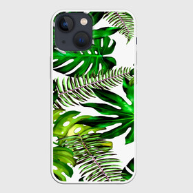 Чехол для iPhone 13 mini с принтом ГАВАЙСКИЕ ЛИСТЬЯ в Рязани,  |  | summer | tropic | жара | летний | лето | отдых | пальмы | природа | текстура | тропикано | тропики