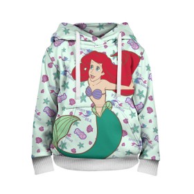 Детская толстовка 3D с принтом The Little Mermaid Ariel в Рязани, 100% полиэстер | двухслойный капюшон со шнурком для регулировки, мягкие манжеты на рукавах и по низу толстовки, спереди карман-кенгуру с мягким внутренним слоем | ariel | disney princess | the little mermaid | vdkimel | ариэль | русалочка