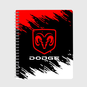 Тетрадь с принтом DODGE. в Рязани, 100% бумага | 48 листов, плотность листов — 60 г/м2, плотность картонной обложки — 250 г/м2. Листы скреплены сбоку удобной пружинной спиралью. Уголки страниц и обложки скругленные. Цвет линий — светло-серый
 | Тематика изображения на принте: 2020 | auto | dodge | sport | авто | автомобиль | автомобильные | бренд | додж | марка | машины | спорт