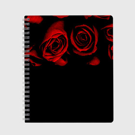 Тетрадь с принтом Готика в Рязани, 100% бумага | 48 листов, плотность листов — 60 г/м2, плотность картонной обложки — 250 г/м2. Листы скреплены сбоку удобной пружинной спиралью. Уголки страниц и обложки скругленные. Цвет линий — светло-серый
 | black | flowers | red | rose | rozario | vampire | алые | бутоны | вампир | винтаж | готический | красныерозы | кровь | лепестки | летний | лето | ночь | природа | растения | роза | розочка | розы | рок | темный | узор