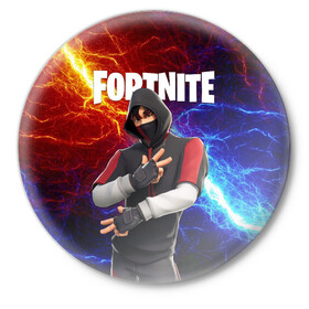 Значок с принтом FORTNITE x IKONIK | ФОРТНАЙТ ИКОНИК в Рязани,  металл | круглая форма, металлическая застежка в виде булавки | Тематика изображения на принте: deadmau5 | fortnite | fortnite 2 | fortnite x маршмелло | ikonik | marshmello | ninja | ninja streamer | raven | travis scott | ворон | иконик | ниндзя | пили | рейвен | трэвис скотт | фортнайт