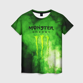 Женская футболка 3D с принтом MONSTER ENERGY в Рязани, 100% полиэфир ( синтетическое хлопкоподобное полотно) | прямой крой, круглый вырез горловины, длина до линии бедер | brend | green | monster energy | андреналин | бренд | зеленый | логотип | монстр | напиток | энергетик | энергия