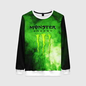 Женский свитшот 3D с принтом MONSTER ENERGY в Рязани, 100% полиэстер с мягким внутренним слоем | круглый вырез горловины, мягкая резинка на манжетах и поясе, свободная посадка по фигуре | brend | green | monster energy | андреналин | бренд | зеленый | логотип | монстр | напиток | энергетик | энергия