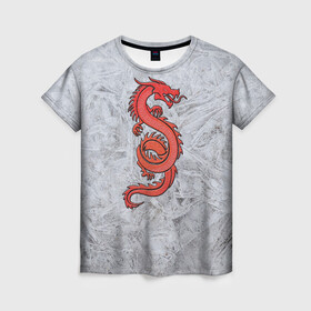 Женская футболка 3D с принтом Красный дракон в Рязани, 100% полиэфир ( синтетическое хлопкоподобное полотно) | прямой крой, круглый вырез горловины, длина до линии бедер | дракон | звери | китайский дракон. | мифология