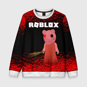 Детский свитшот 3D с принтом Roblox piggy/Свинка Пигги. в Рязани, 100% полиэстер | свободная посадка, прямой крой, мягкая тканевая резинка на рукавах и понизу свитшота | game | gamer | logo | minecraft | piggi | roblox | simulator | игра | конструктор | лого | пигги | свинья | симулятор | строительство | фигура