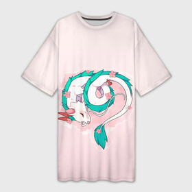 Платье-футболка 3D с принтом Спящий дракон Хаку чиби цветы в Рязани,  |  | Тематика изображения на принте: аниме | арт | божество | градиент | дракон | дракон бог | дракончик | дракоша | малыш | мило | пастельный | персонаж | простой | рисунок | розовый | светлый | спящий дракон | студия гибли