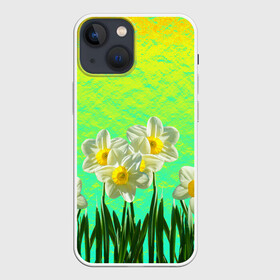 Чехол для iPhone 13 mini с принтом Солнечные Нарциссы в Рязани,  |  | flowers | nature | summer | sun | бутоны | зелень | кислотный | краски | лазурный | лепестки | летний | лето | листья | нарцисс | нарциссы | неоновый | поле | природа | растения | ромашки | сад | солнечный | солнце