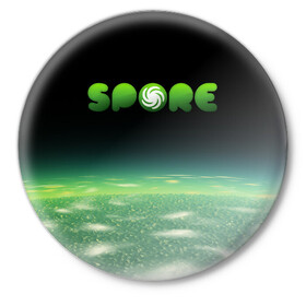 Значок с принтом Spore Green | СПОР (Z) в Рязани,  металл | круглая форма, металлическая застежка в виде булавки | creepy cute | ea | electronic arts | maxis | spore | spore hero | ангелоид | генирал фауст | гудра | жуткие и милые | империя эсти | маасари | мухоид | племя | ролевая игра | рыба бегун | симулятор бога | сирено головый