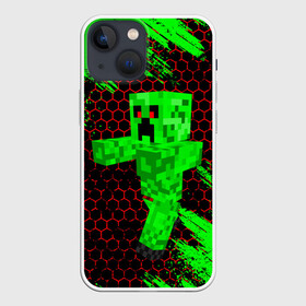 Чехол для iPhone 13 mini с принтом MINECRAFT CREEPER в Рязани,  |  | creeper | game | minecraft | блоки | игра | квадраты | компьютерная | крипер | криппер | майнкрафт | огонь