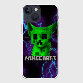 Чехол для iPhone 13 mini с принтом MINECRAFT CREEPER CAT в Рязани,  |  | creeper | game | minecraft | блоки | игра | квадраты | компьютерная | крипер | криппер | майнкрафт | огонь