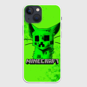 Чехол для iPhone 13 mini с принтом MINECRAFT CREEPER CAT в Рязани,  |  | creeper | game | minecraft | блоки | игра | квадраты | компьютерная | крипер | криппер | майнкрафт | огонь