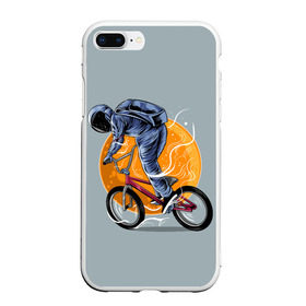 Чехол для iPhone 7Plus/8 Plus матовый с принтом Космический велосипедист (Z) в Рязани, Силикон | Область печати: задняя сторона чехла, без боковых панелей | bicycle | bicyclist | bike | biker | bmx | cycle | galaxy | moon | rider | space | stars | байкер | бмх | вело | велогонщик | велосепедист | велосипед | велоспорт | гонщик | космос | луна