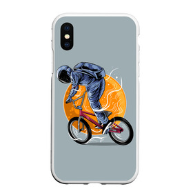 Чехол для iPhone XS Max матовый с принтом Космический велосипедист (Z) в Рязани, Силикон | Область печати: задняя сторона чехла, без боковых панелей | Тематика изображения на принте: bicycle | bicyclist | bike | biker | bmx | cycle | galaxy | moon | rider | space | stars | байкер | бмх | вело | велогонщик | велосепедист | велосипед | велоспорт | гонщик | космос | луна